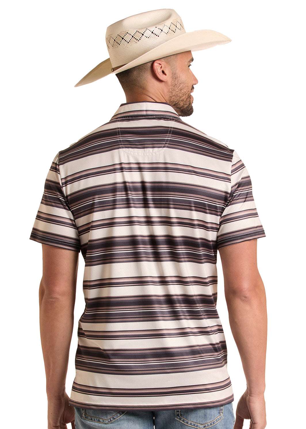 ROCK & ROLL MENS STRIPE PRINTED POLO BM51T08727 Laherradurawwnc.com