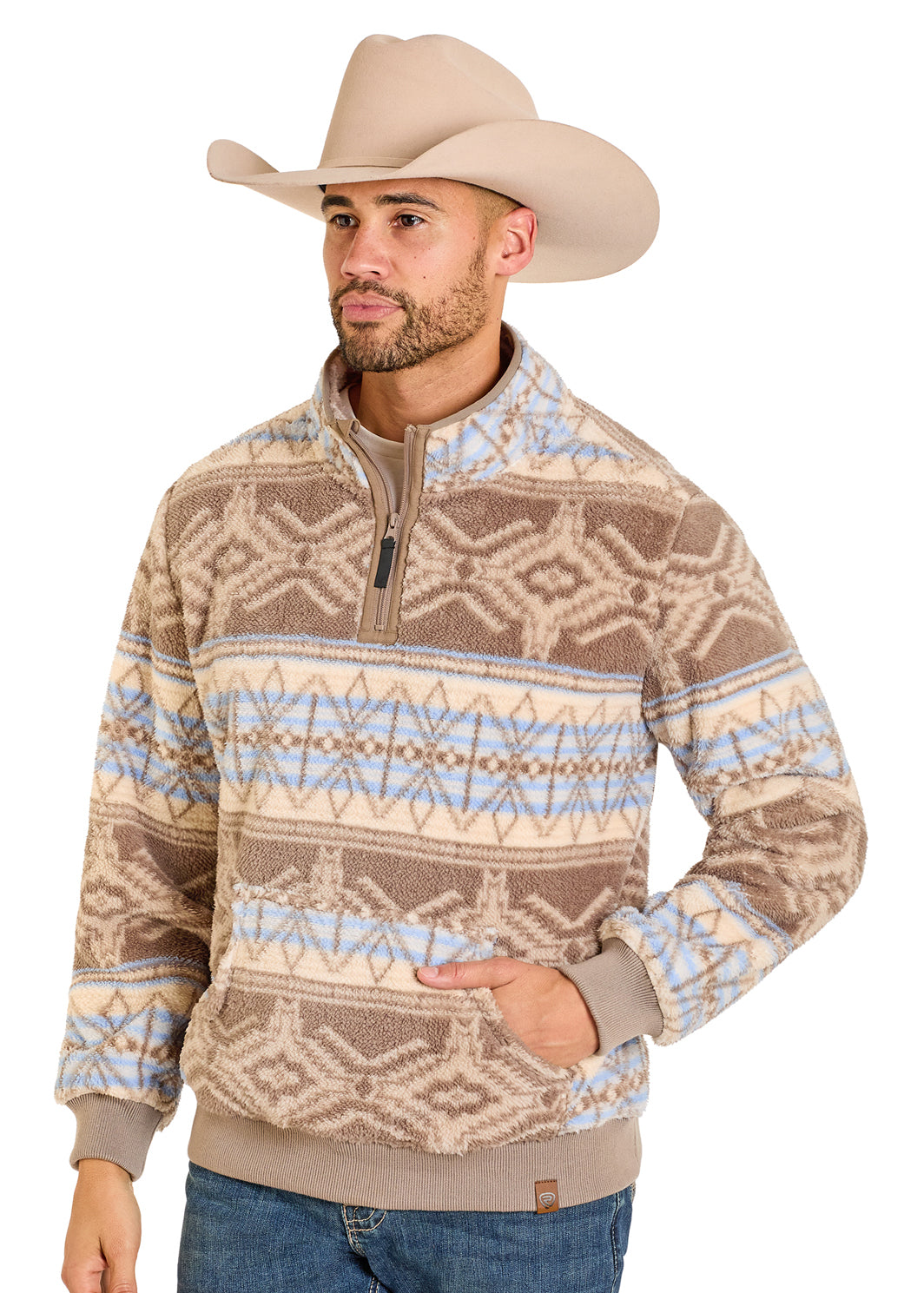 ROCK&ROLL TAUPE AZTEC PRINT PULLOVER -BM91T07716