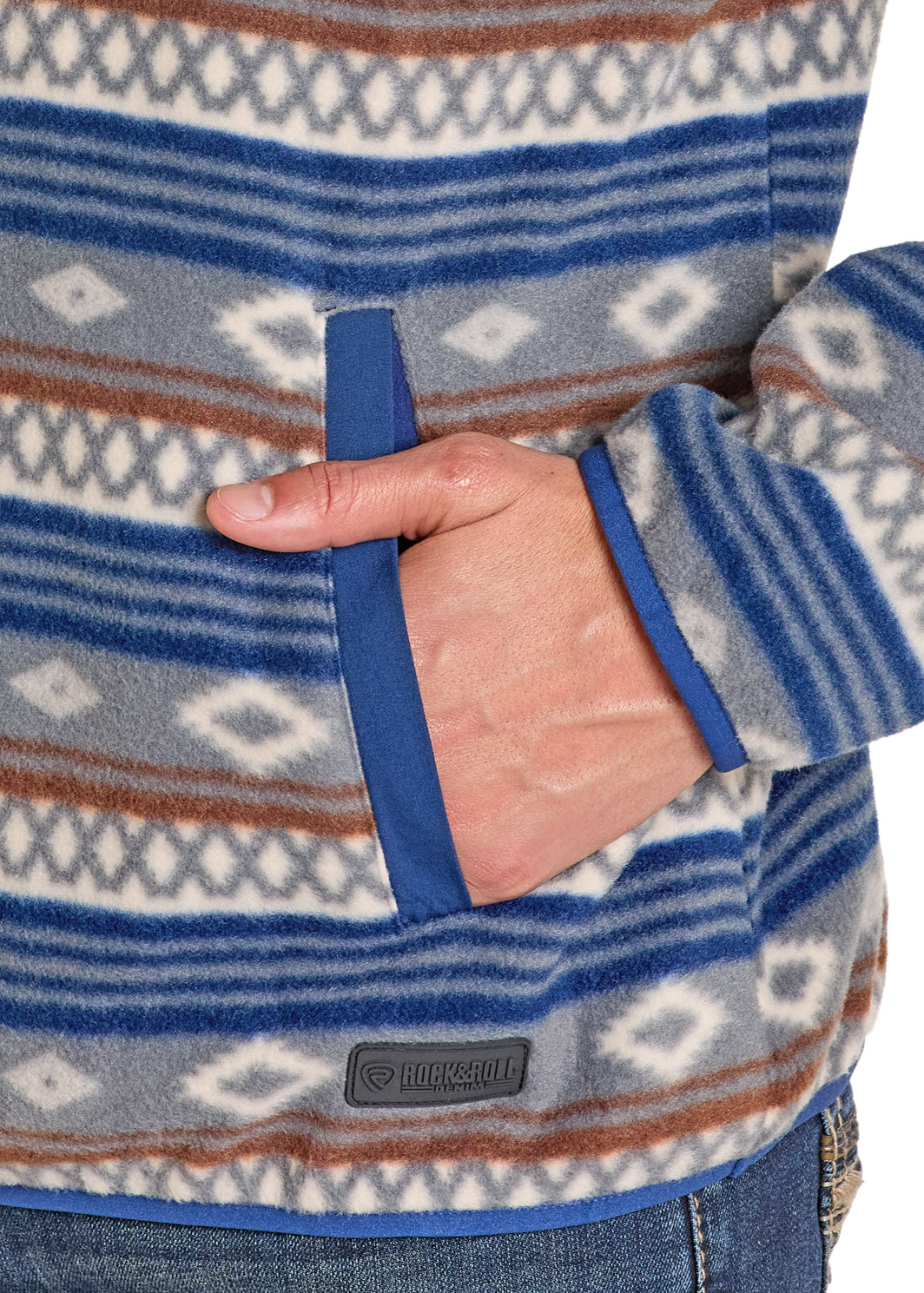 ROCK & ROLL MEN AZTEC FLEECE GREY PULLOVER BM91T07719