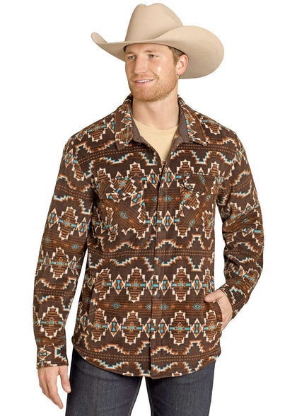 CHAQUETA CAMISERA DE FORRO POLAR AZTECA ROCK & ROLL MARRÓN OSCURO BM92T07723
