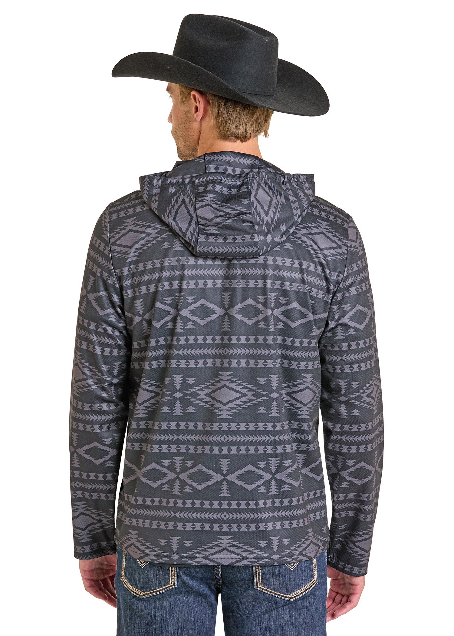 ROCK&ROLL MEN AZTEC PERFORMANCE HOODIE BLACK  BM94T07294