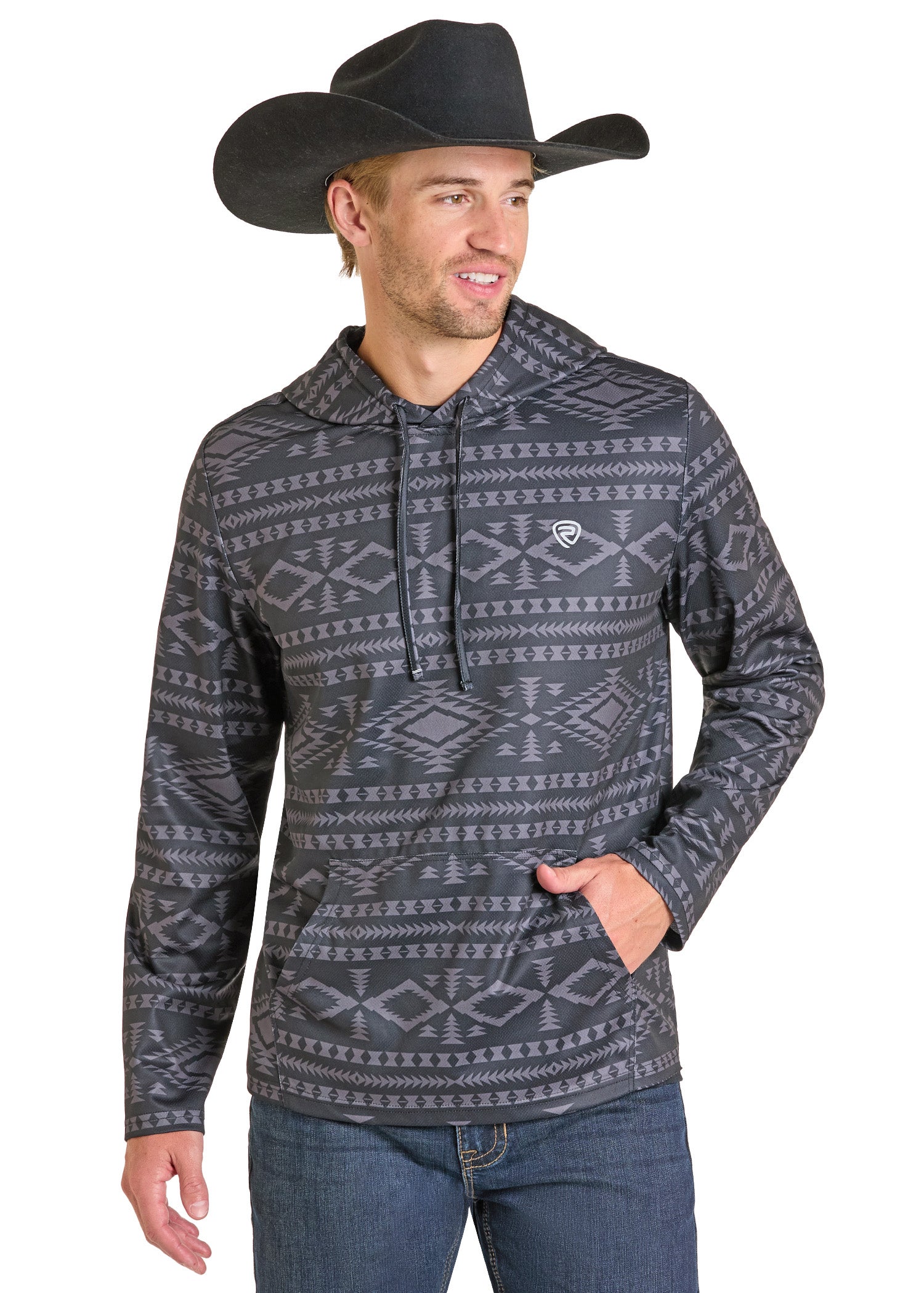 ROCK&ROLL MEN AZTEC PERFORMANCE HOODIE BLACK  BM94T07294