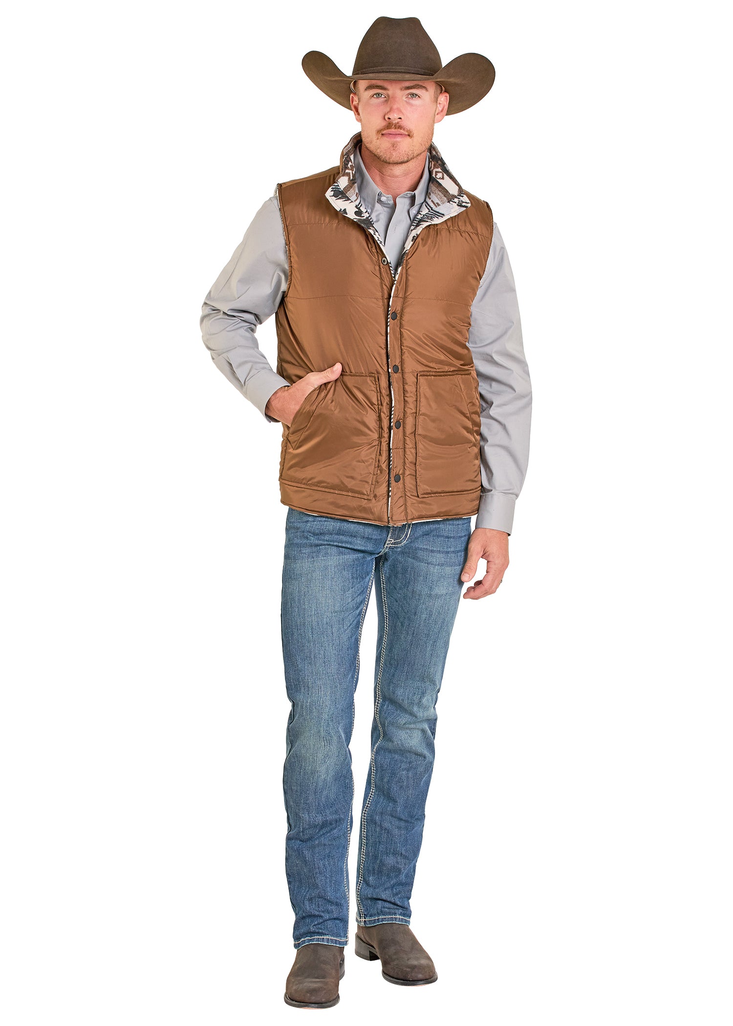 ROCK&ROLL MENS GREY MEN RRJAC AZTEC REVERSIBLE VEST  BM98C06716