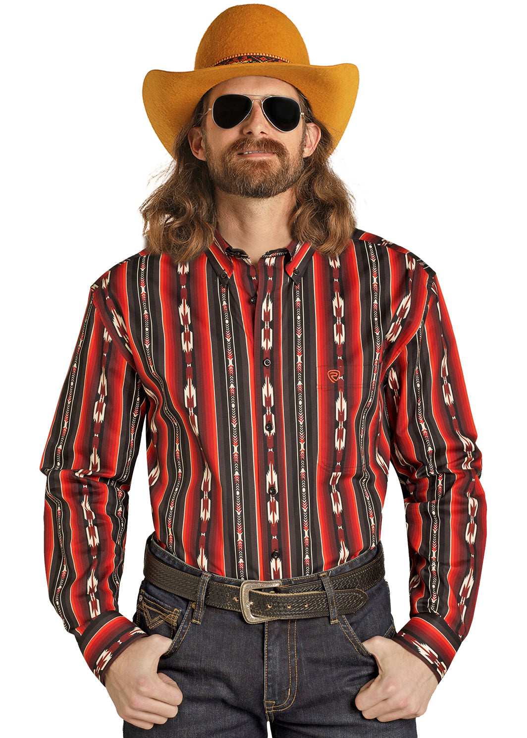 ROCK&ROLL MENS STRIPE PRINTED LS BURGUNDY BMB2S07656