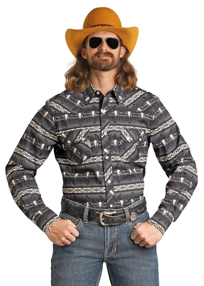 ROCK&ROL MEN’S RR NOVELTY PRINT LS SNAP BLACK BMN2S07159