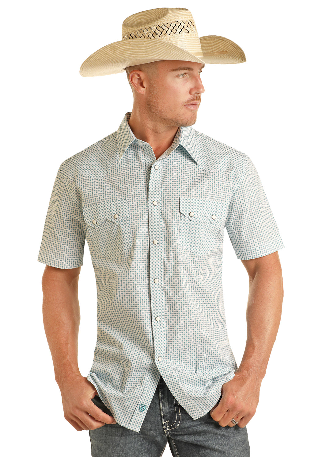ROCK&ROLL MENS TURQUOISE SHORT SLEEVE SHIRT- BMN3S03941