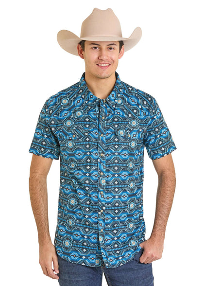 CAMISA DE MANGA CORTA PARA HOMBRE CON ESTAMPADO AZTECA Y BOTONES A PRESIÓN ROCK&ROLL BMN3S07168