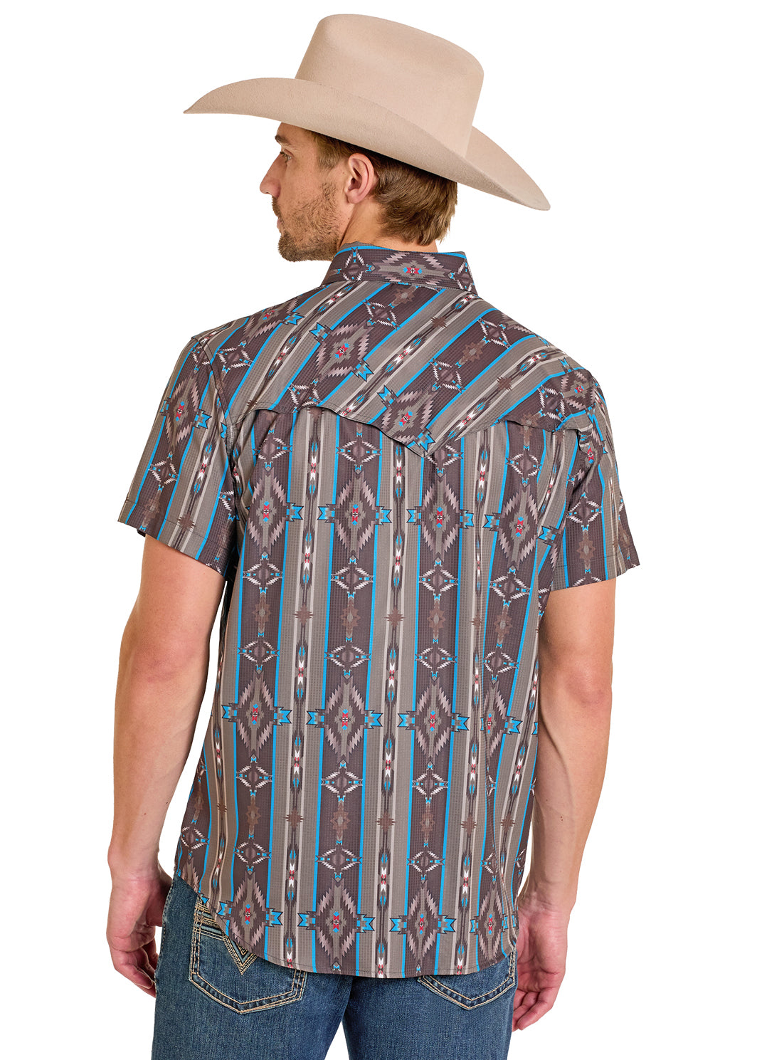 ROCK&ROLL MENS TEK SS AZTEC PRINT SNAP BROWN BMN3S07661