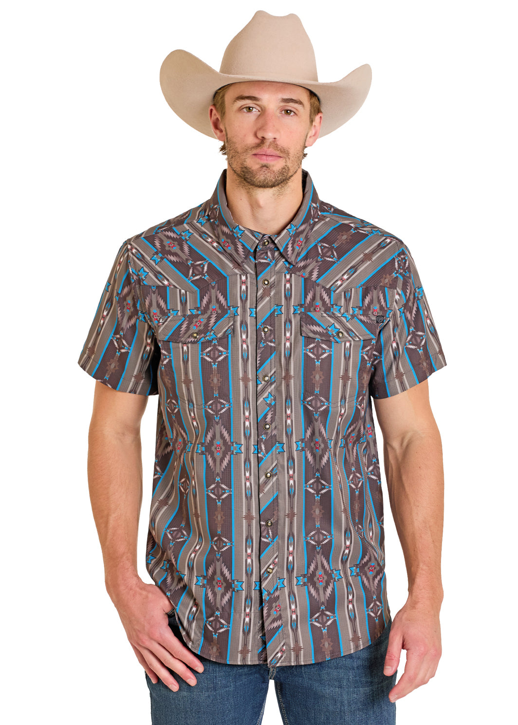 ROCK&ROLL MENS TEK SS AZTEC PRINT SNAP BROWN BMN3S07661