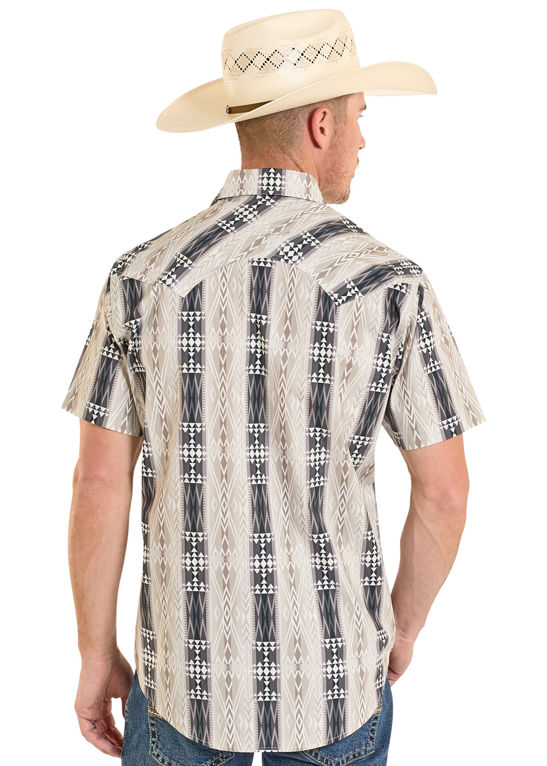 ROCK&ROLL AZTEC PRINTED  SNAP SHIRT MENS BLACK SHORT BMN3S08301