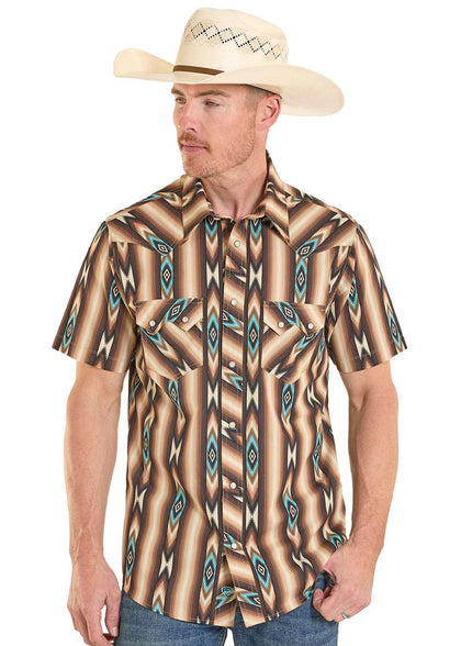 ROCK&ROLL SHIRT MENS AZTEC STRIPE PRINT SHORT DARK  BROWN BMN3S08304