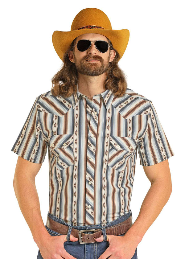 CAMISA CORTA DE HOMBRE ROCK&ROLL MARRÓN OSCURO - BMN3S08306