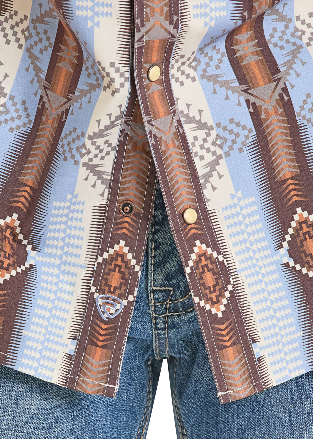 ROCK&ROLL MENS RR AZTEC PRINTED SHORT SHIRT POWDER BLUE- BMN3S08311