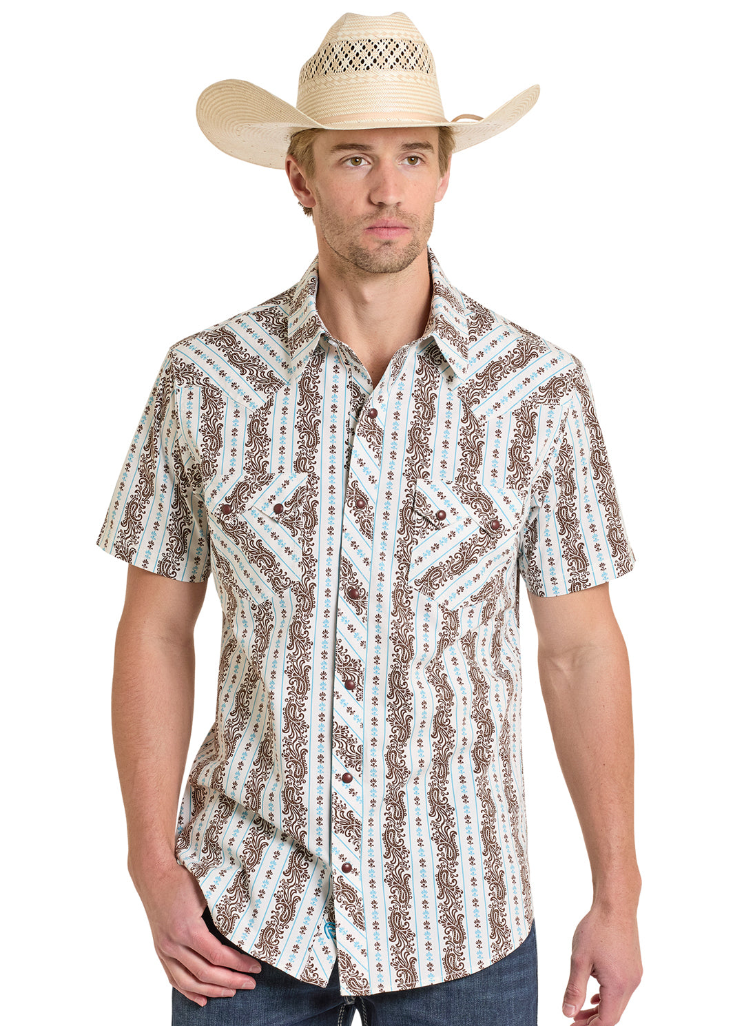 ROCK&ROLL SHORT SLEEVE RR PAISLEY STRIPE TEAL BMN3S08320