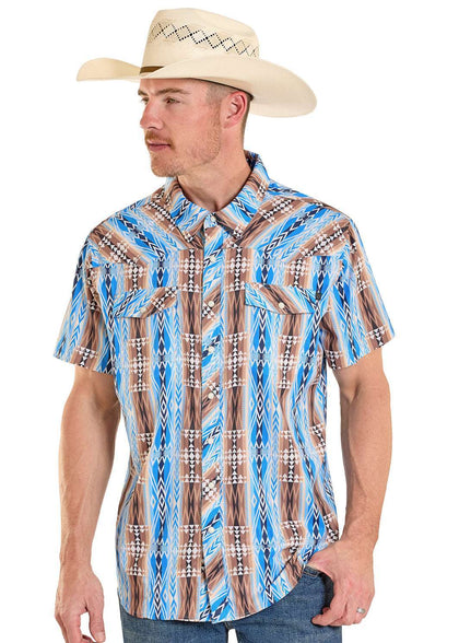 CAMISA ESTAMPADA AZTECA ROCK&ROLL AZUL HOMBRE MANGA CORTA BMN3S08387