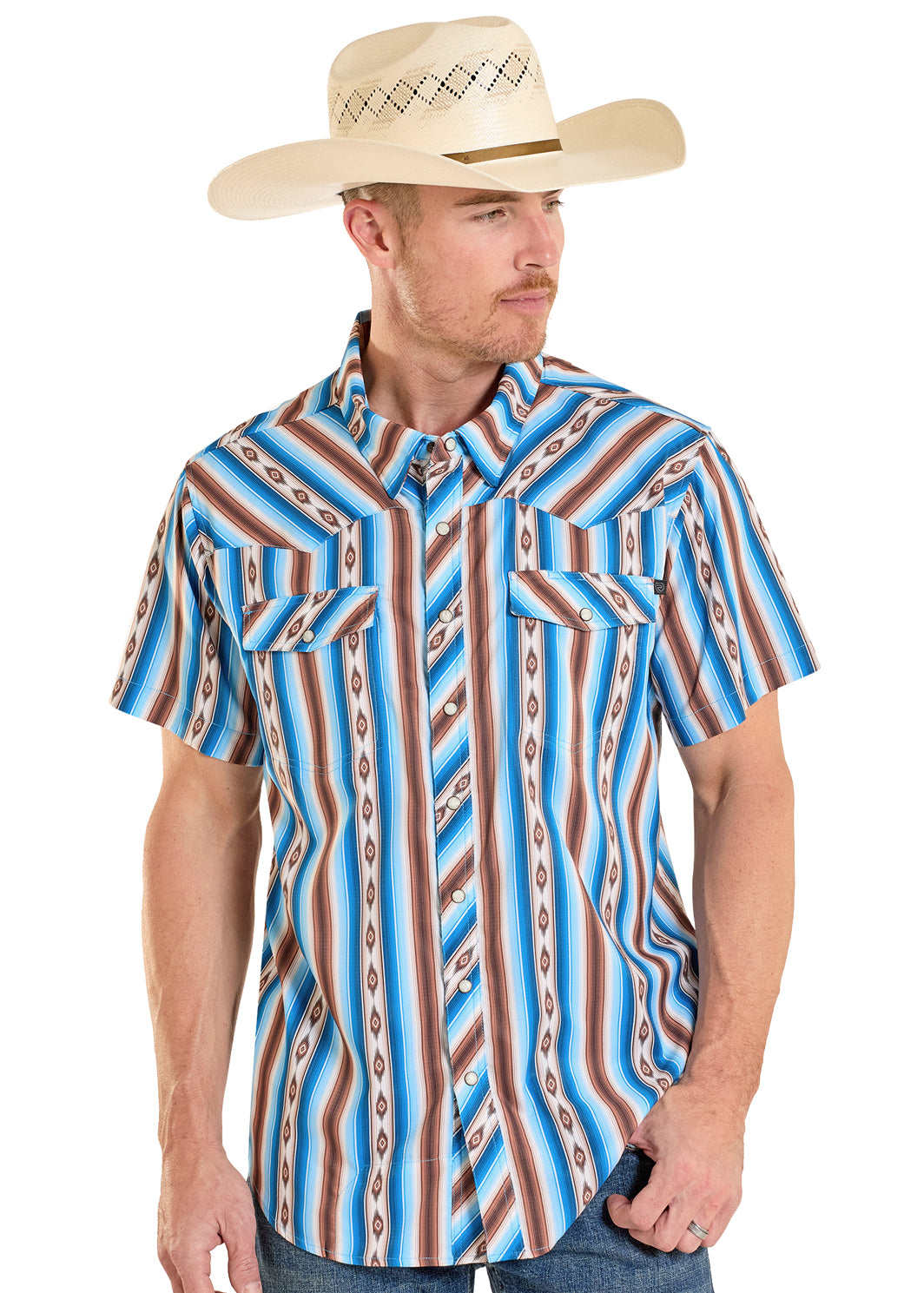 ROCK&ROLL SHORT SLEEVE BRIGHT TURQUOISE SERAPE PRINTED TEK BMN3S08391