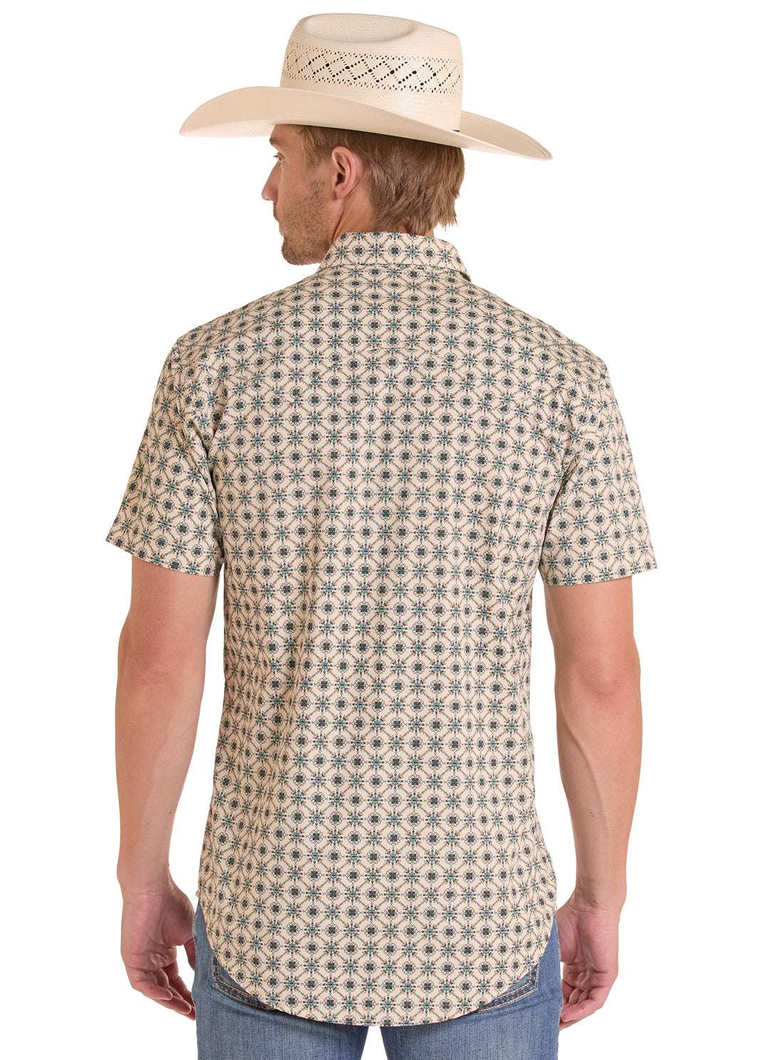 ROCK&ROLL SHIRT MENS TEAL RR MEDALLION PRINTED SS BMN3S08648 Laherradurawwnc.com