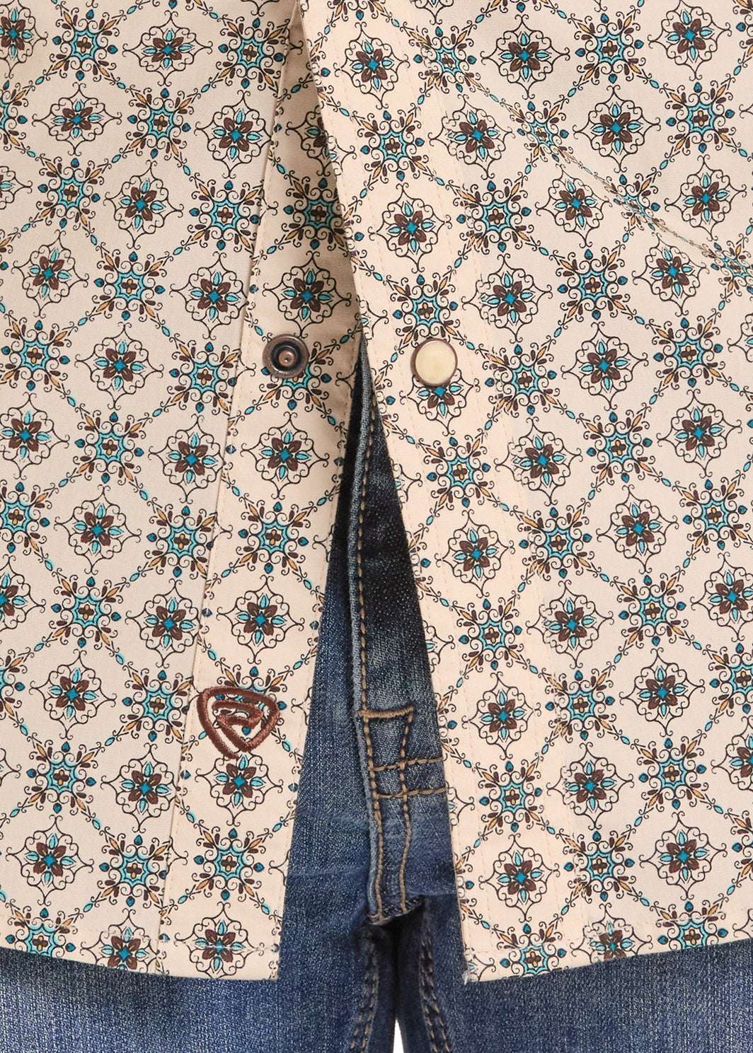 ROCK&ROLL SHIRT MENS TEAL RR MEDALLION PRINTED SS BMN3S08648 Laherradurawwnc.com