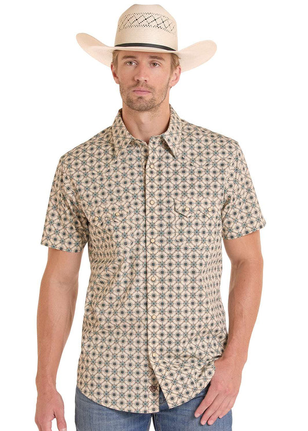 CAMISETA ROCK&ROLL HOMBRE TEAL ESTAMPADO MEDALLÓN RR MANGA CORTA BMN3S08648