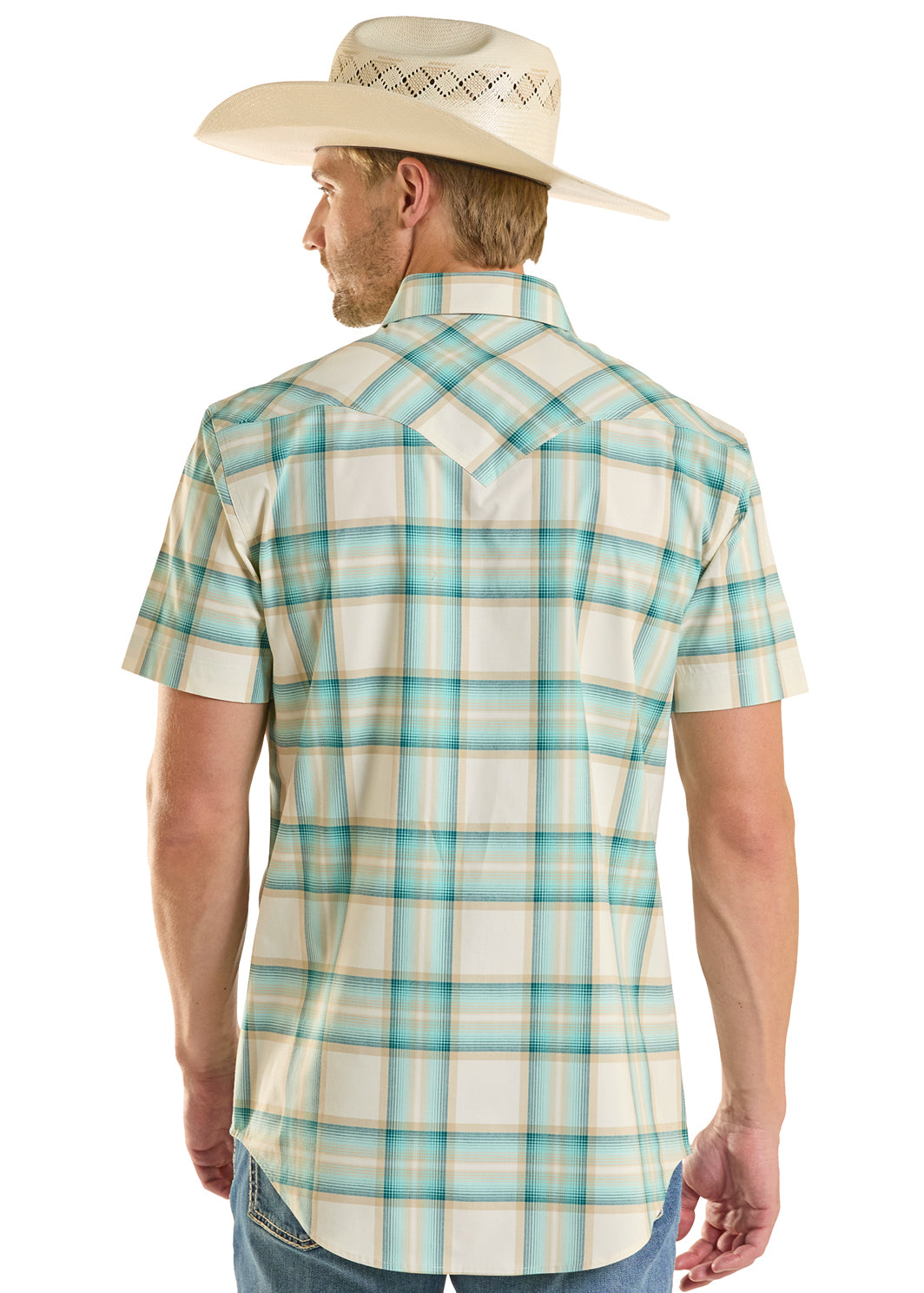 ROCK&ROLL MENS TEAL TARN DYE PLAID SHIRT SHORT SLEEVE  - BMN3S08651