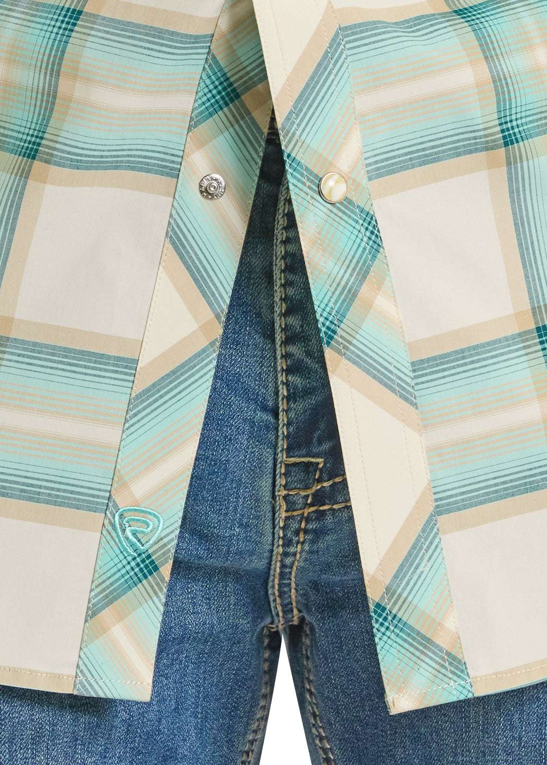 ROCK&ROLL MENS TEAL TARN DYE PLAID SHIRT SHORT SLEEVE  - BMN3S08651 Laherradurawwnc.com