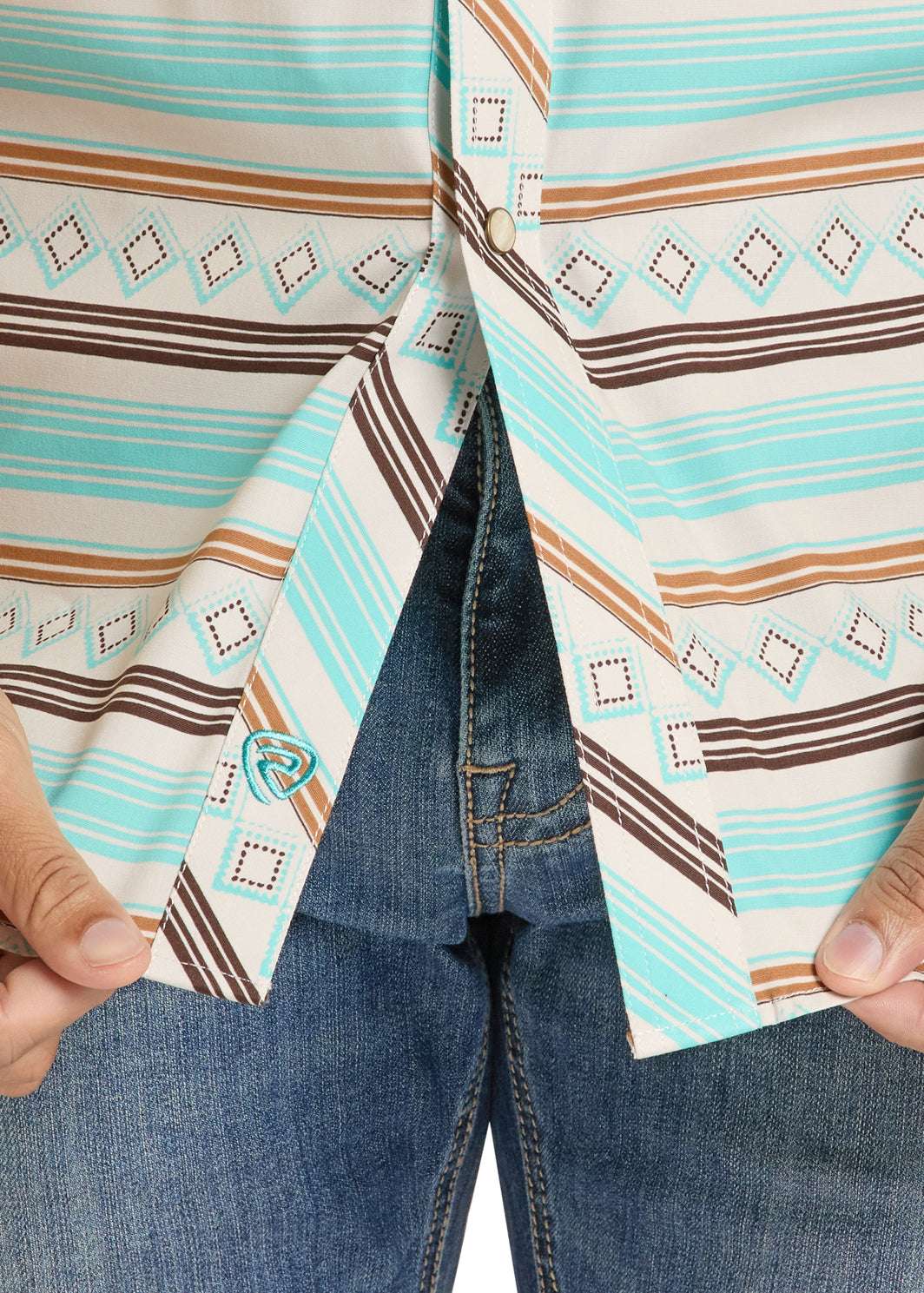 ROCK&ROLL MENS TEAL STRIPE PRINTED SHIRT SHORT SLEEVE  - BMN3S08654 Laherradurawwnc.com