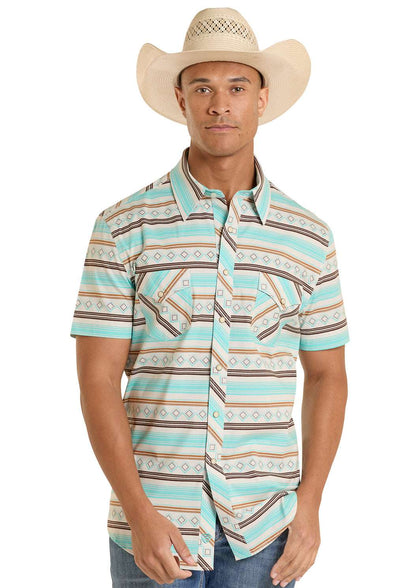 CAMISA DE HOMBRE MANGA CORTA ESTAMPADA RAYAS TEAL ROCK&ROLL - BMN3S08654