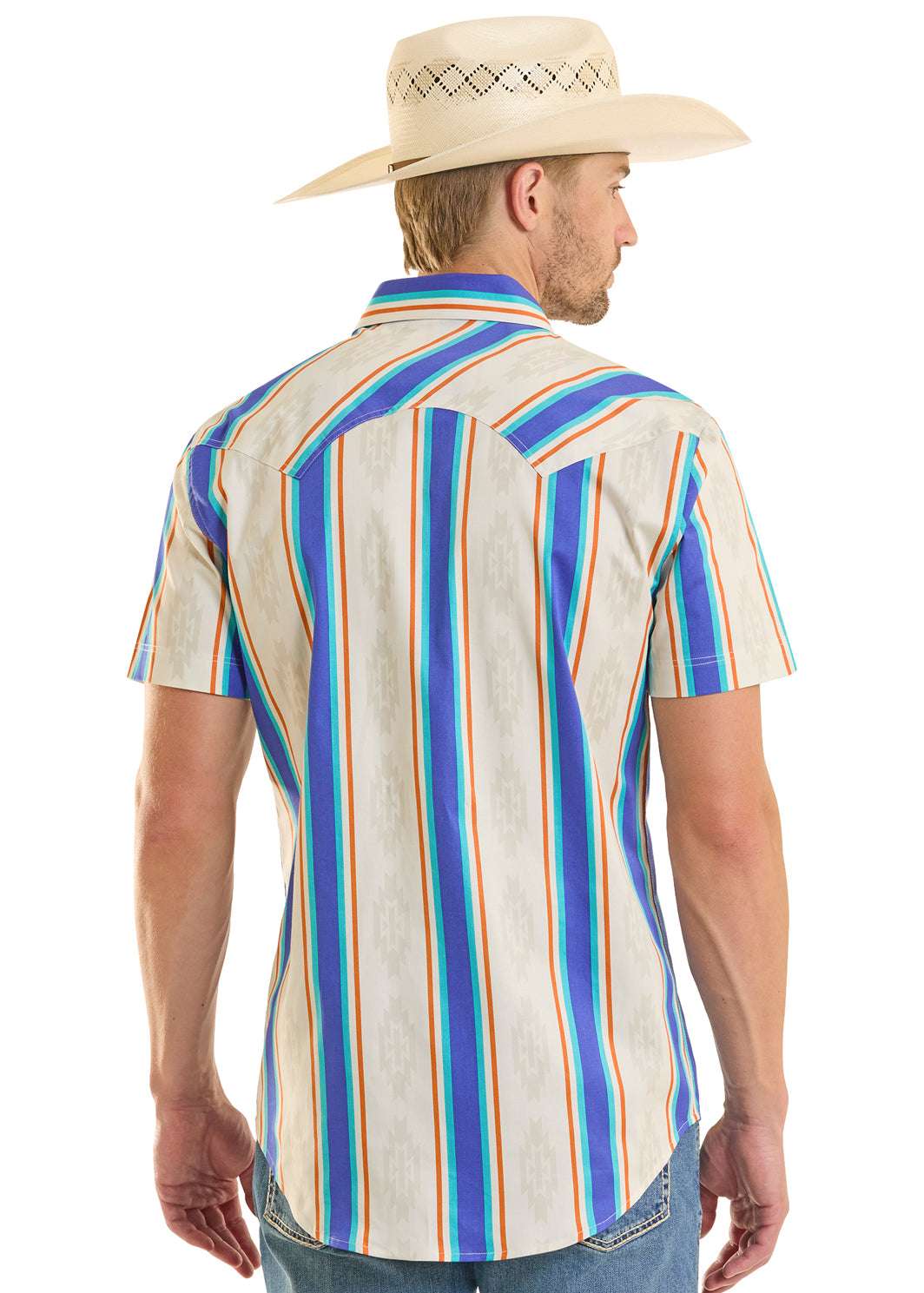 ROCK&ROLL MENS STRIPED BRUSHED SHORT SLEEVE SHIRT- BMN3S08657 Laherradurawwnc.com