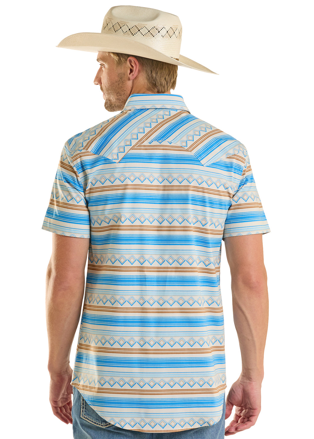 ROCK&ROLL MENS BLUE STRIPE PRINTED SHIRT SHORT SLEEVE  - BMN3S08658