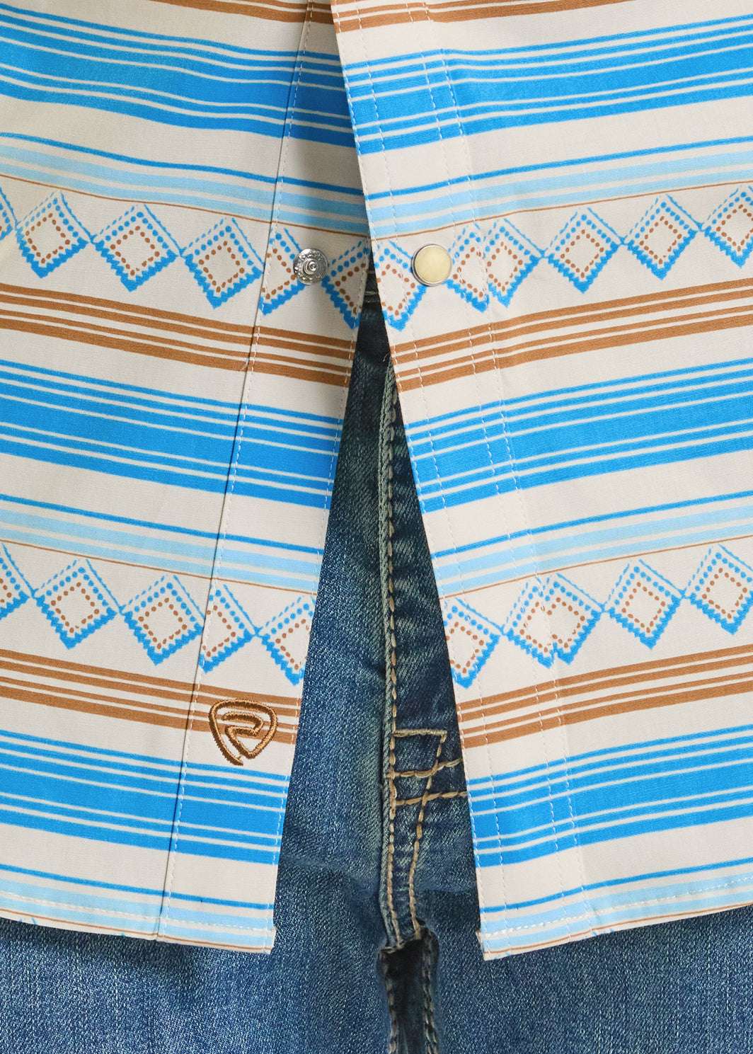 ROCK&ROLL MENS BLUE STRIPE PRINTED SHIRT SHORT SLEEVE  - BMN3S08658 Laherradurawwnc.com