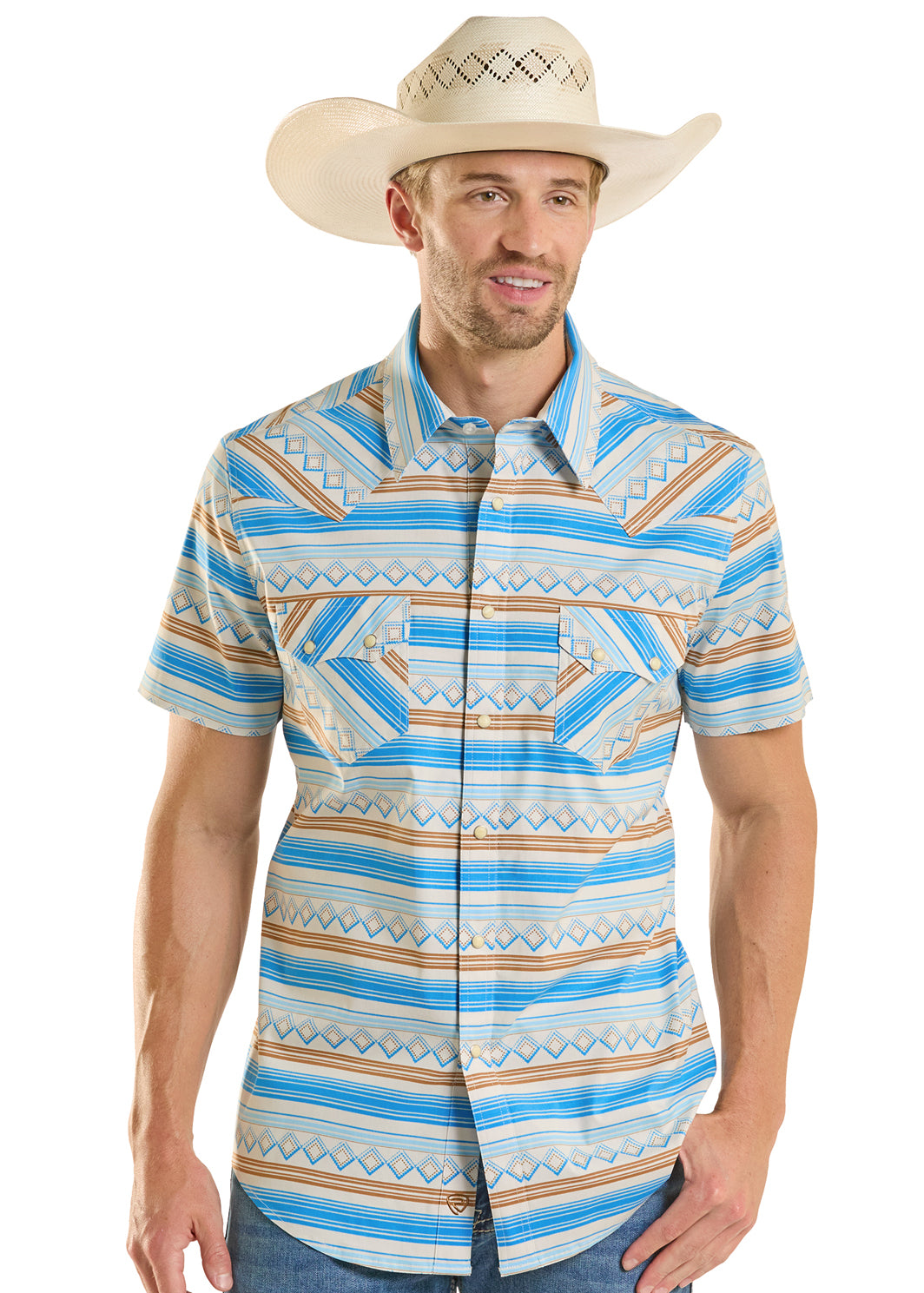 ROCK&ROLL MENS BLUE STRIPE PRINTED SHIRT SHORT SLEEVE  - BMN3S08658