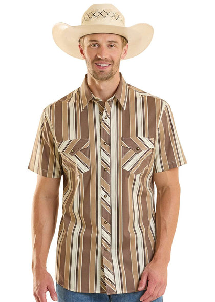 ROCK&ROLL SHIRT MENS STRIPE PRINTED SNAP BROWN- BMN3S08663