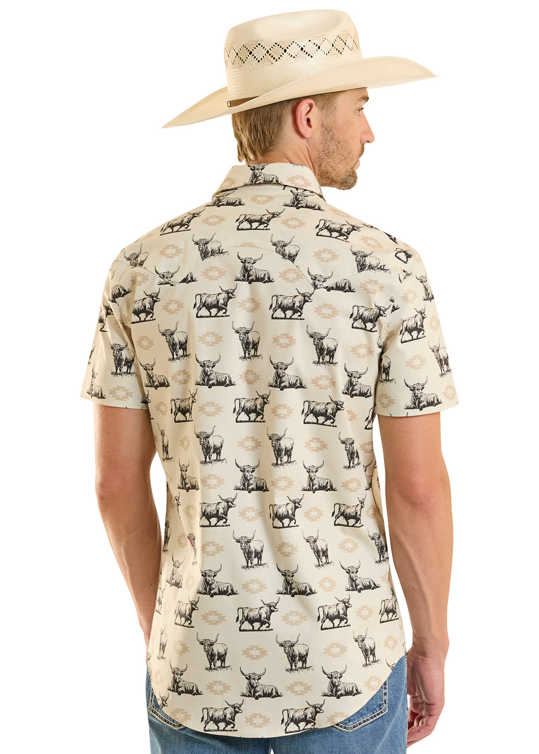ROCK&ROLL MENS TAN NOVELTY PRINTED SHORT SLEEVE SHIRT- BMN3S08668