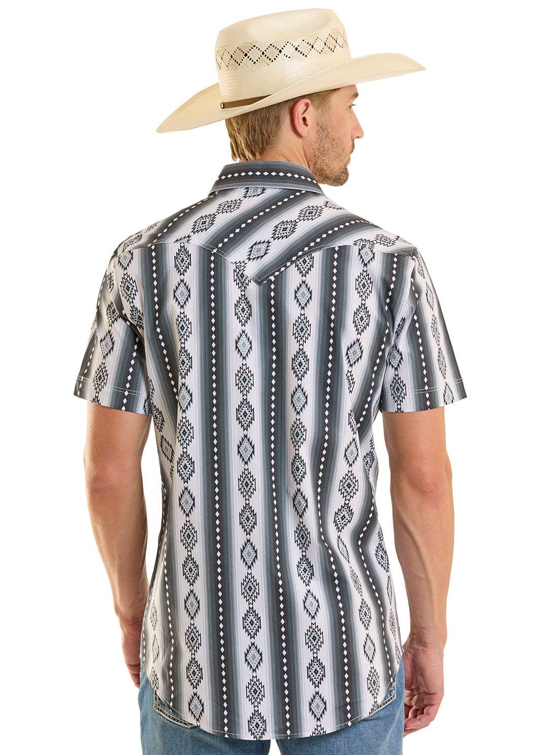 ROCK&ROLL MENS AZTEC PRINTED BLACK SHORT SLEEVE SHIRT- BMN3S08673 Laherradurawwnc.com