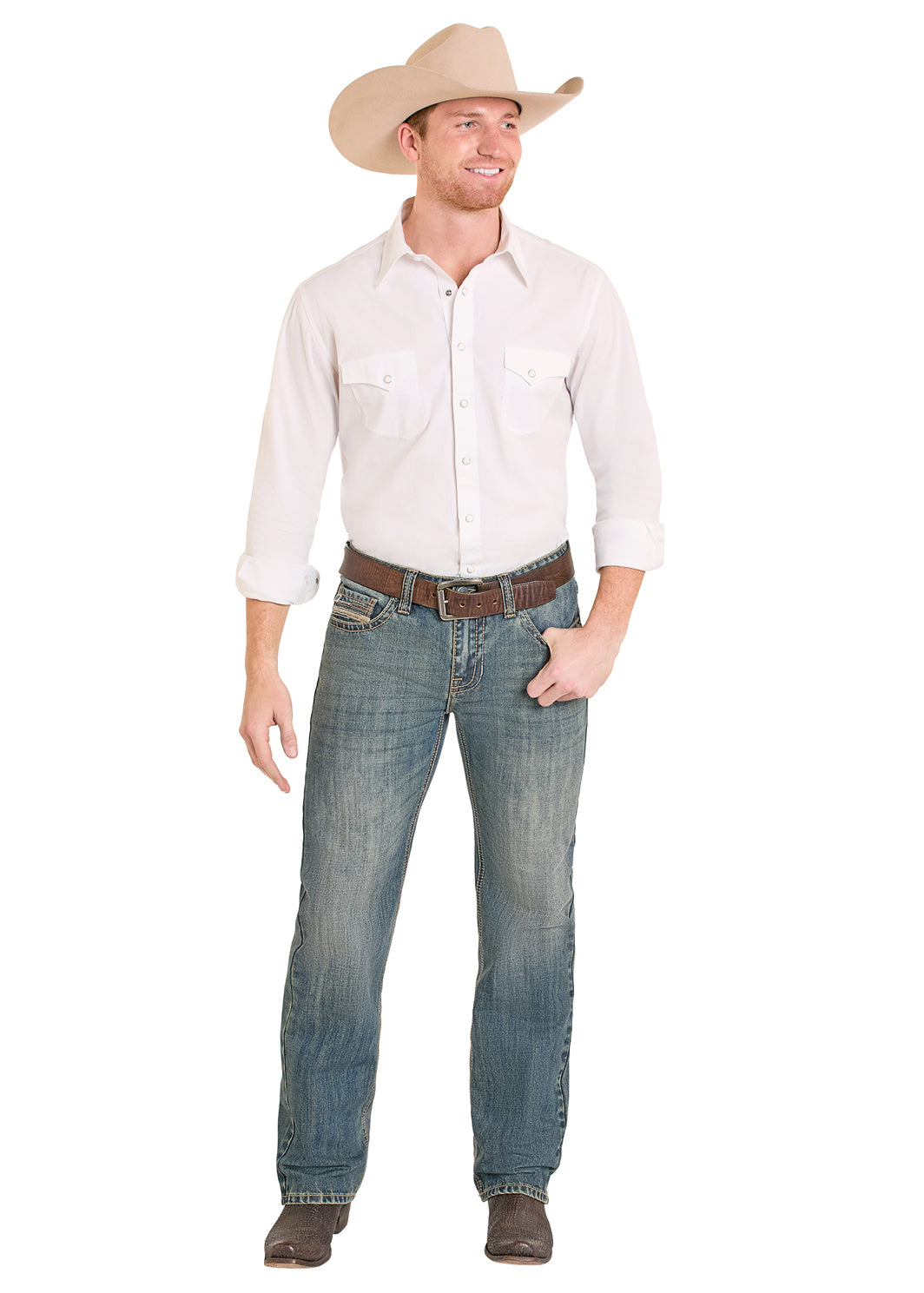 ROCK&ROLL MENS MEDIUN VINTAGE PISTOL STACKABLE BOOTCUT JEANS BMSPD08012