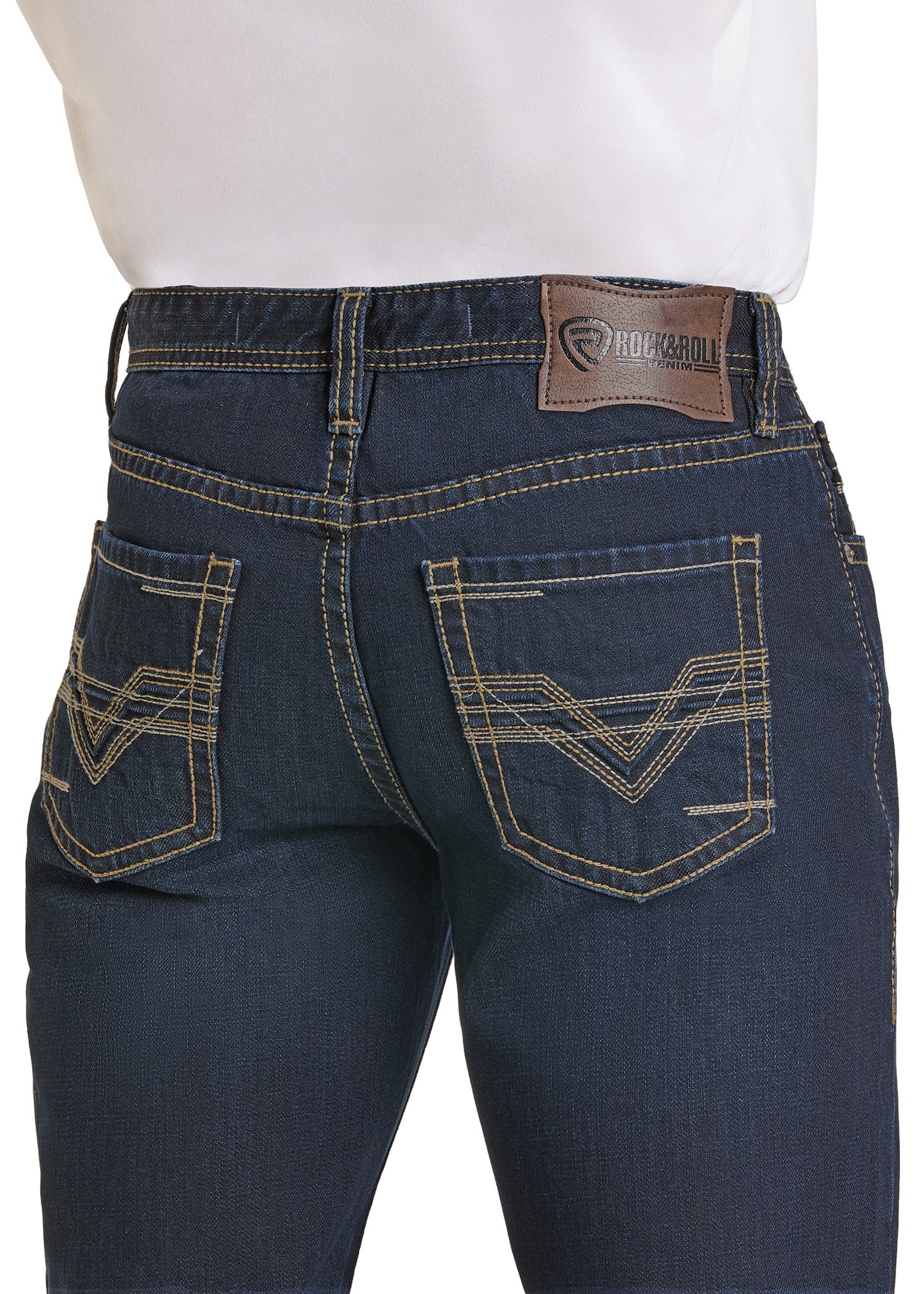 ROCK&ROLL MENS DOUBLE BARREL STACKABLE BOOTCUT RELAXED FIT DAR WASH BMTBD07348