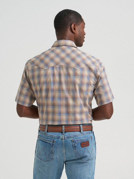 WRANGLER MEN PURAL SHAP SHORT SLEEVE SHIRT BLUE AND BROWN STRIPED 112374758