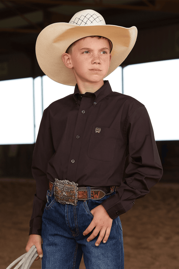 CAMISA DE MANGA LARGA MARRÓN CINCH PARA JÓVENES -MTW7060408
