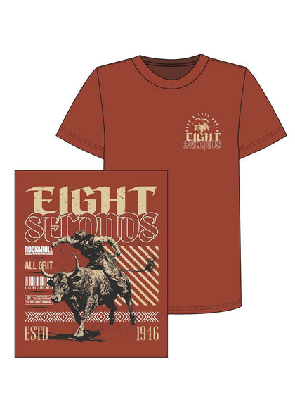 ROCK & ROLL UNISEX T-SHIRT EIGHT SECONDS GRAPHIC RUST - BU21T08868