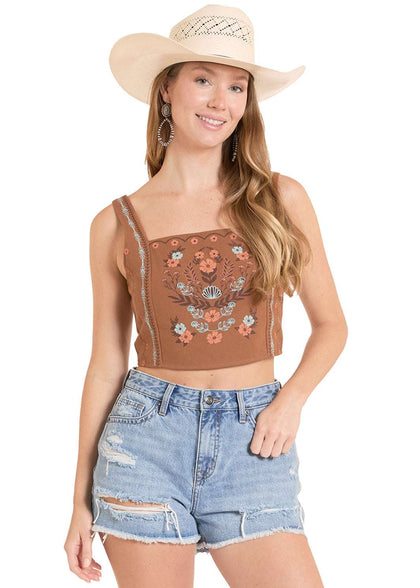 TOP ROCK&ROLL ESTAMPADO FLORAL CAMEL -BW20T08117