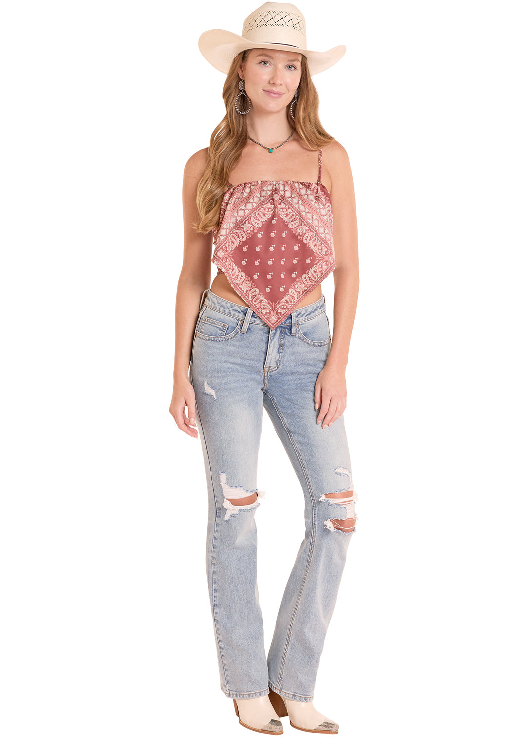 ROCK&ROLL BURGUNDY WOMEN BANDANA TANK TOP - BW20T08808