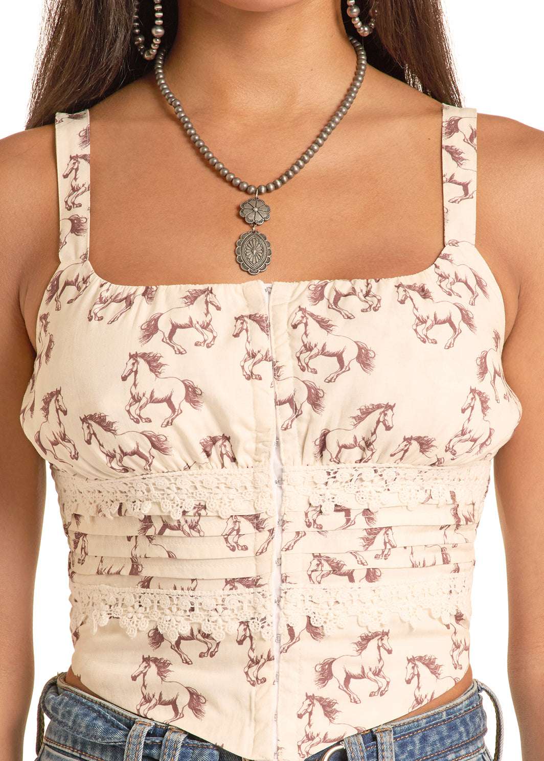ROCK&ROLL HORSE PRINT TANK TOP NATURAL BW20T08814 Laherradurawwnc.com