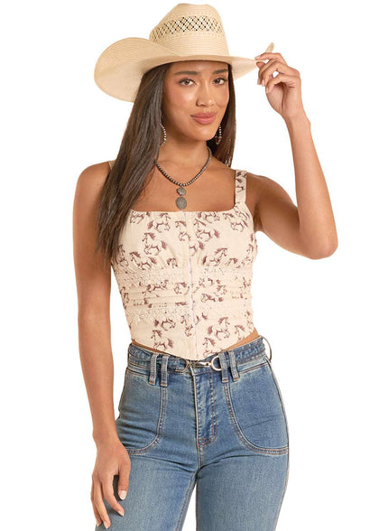 CAMISETA DE TIRANTES CON ESTAMPADO DE CABALLO ROCK&ROLL NATURAL BW20T08814