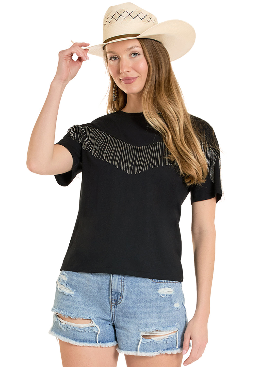 ROCK&ROLL CHAIN FRINGE TEE BLACK BW21T08128