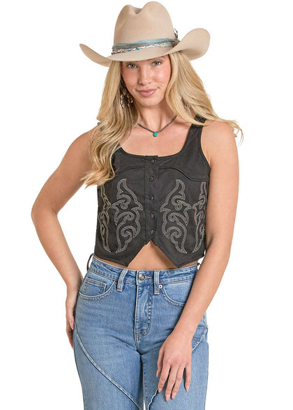 ROCK & ROLL MUJERES TOP DE ANTE BORDADO NEGRO BW50T08082