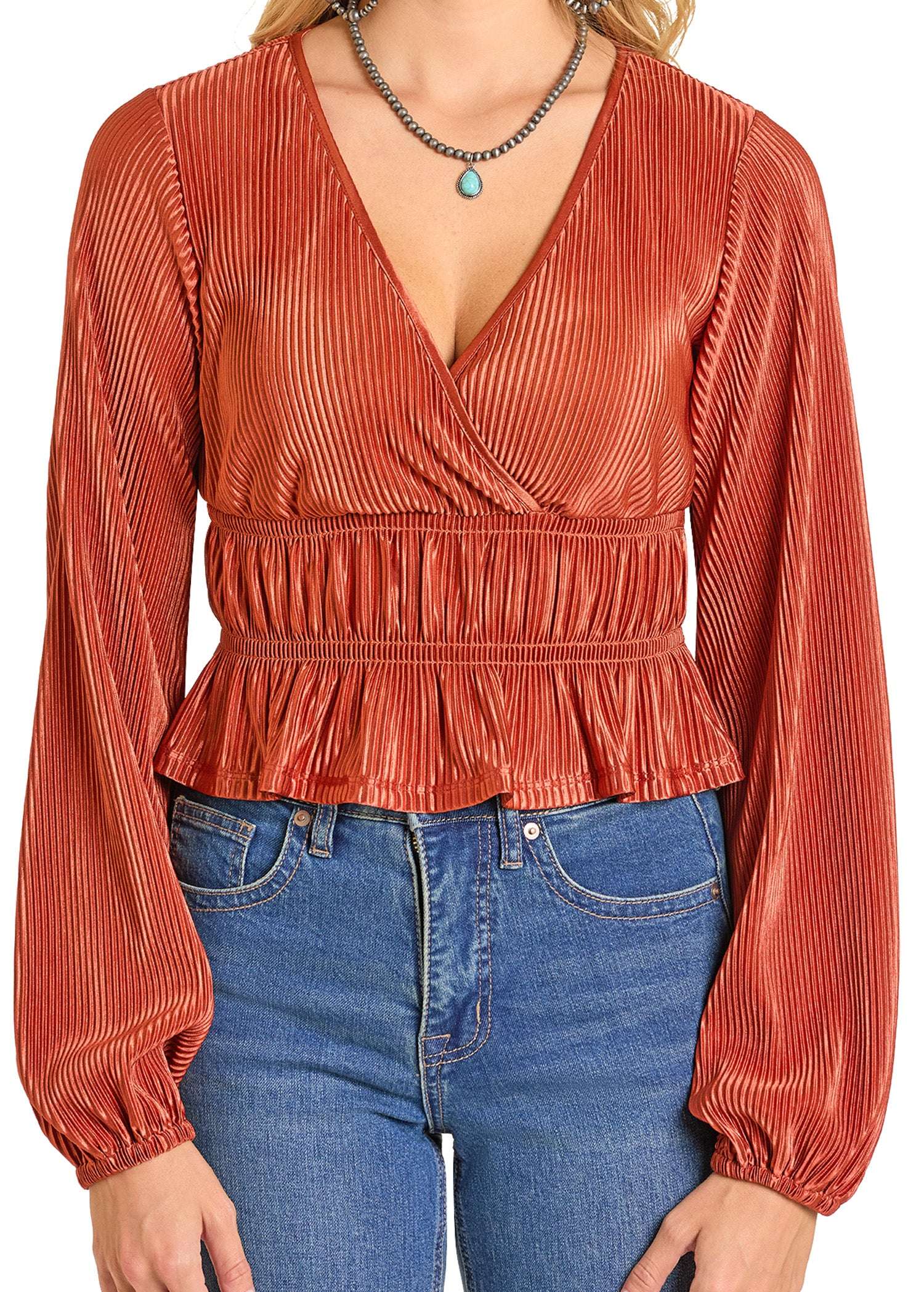 ROCK&ROLL WOMEN PLISSE BLOUSE SCARLET BW52T07026 Laherradurawwnc.com