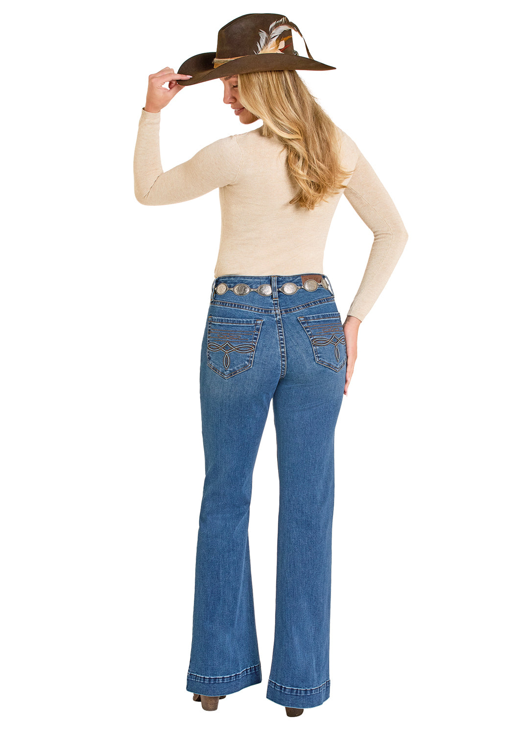 ROCK&ROLL WOMEN MEDIUM WASH RAISE DENIM TROUSER BW5HD07884