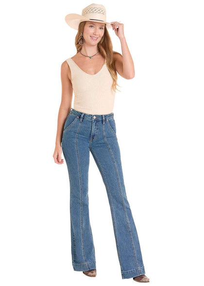 ROCK&ROLL WOMENS JEANS FRONT PANEL HR TROUSER MEDIUM WASH - BW5HD09091