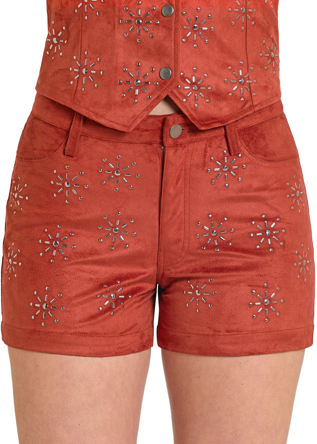 Rock&Roll WOMEN RUST MICROSUEDE STUDDED SHORTS BW68B08085