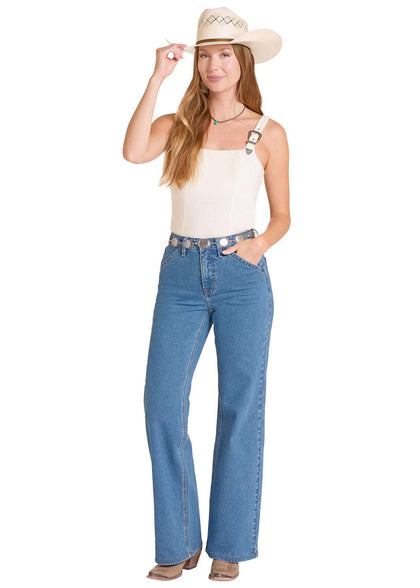 ROCK&ROLL WOMENS JEANS ROUNDED POCKET WIDE LEG MEDIUM WASH - BW6HD09098